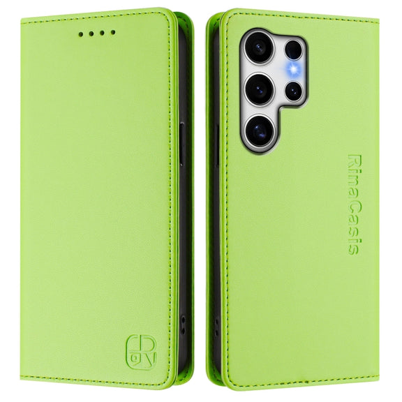 For Samsung Galaxy S25 Ultra 5G RC01 Dual-Folded Magnetic Suction RFID Leather Phone Case(Grass Green)