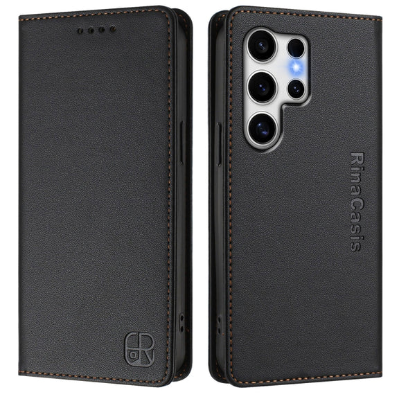 For Samsung Galaxy S25 Ultra 5G RC01 Dual-Folded Magnetic Suction RFID Leather Phone Case(Black)