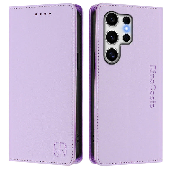 For Samsung Galaxy S25 Ultra 5G RC01 Dual-Folded Magnetic Suction RFID Leather Phone Case(Light Purple)