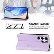 For Samsung Galaxy S25 Ultra 5G RC01 Dual-Folded Magnetic Suction RFID Leather Phone Case(Light Purple)