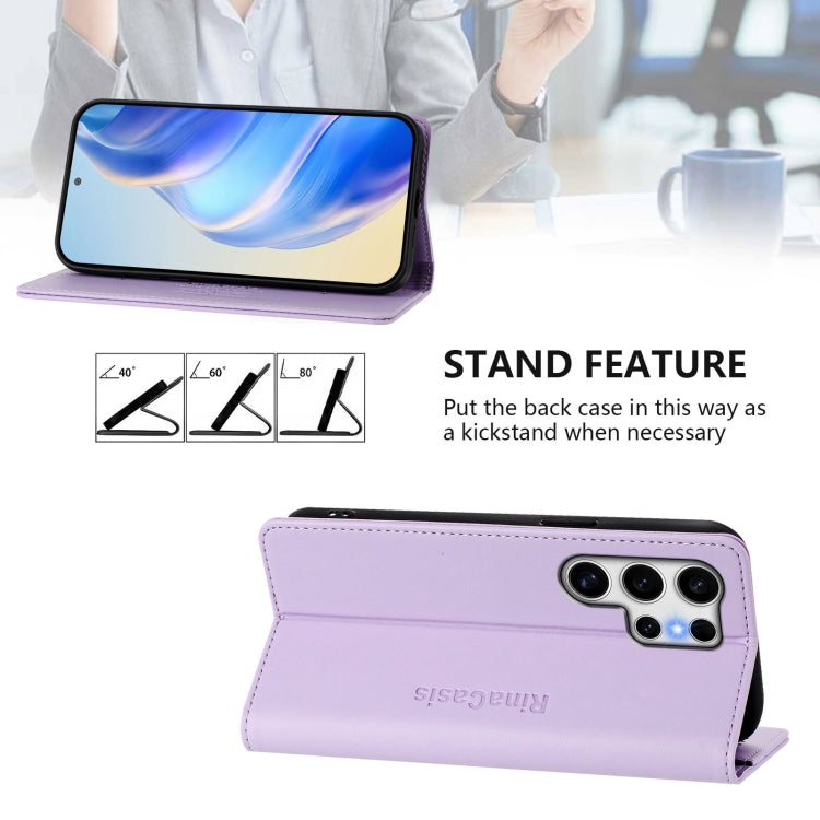For Samsung Galaxy S25 Ultra 5G RC01 Dual-Folded Magnetic Suction RFID Leather Phone Case(Light Purple)