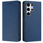 For Samsung Galaxy S25 Ultra 5G RC01 Dual-Folded Magnetic Suction RFID Leather Phone Case(Dark Blue)