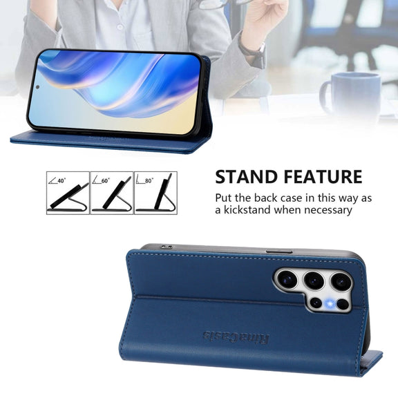 For Samsung Galaxy S25 Ultra 5G RC01 Dual-Folded Magnetic Suction RFID Leather Phone Case(Dark Blue)