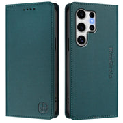 For Samsung Galaxy S25 Ultra 5G RC01 Dual-Folded Magnetic Suction RFID Leather Phone Case(Dark Green)