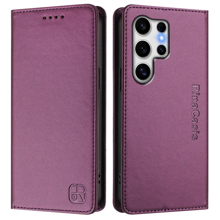 For Samsung Galaxy S25 Ultra 5G RC01 Dual-Folded Magnetic Suction RFID Leather Phone Case(Violet)