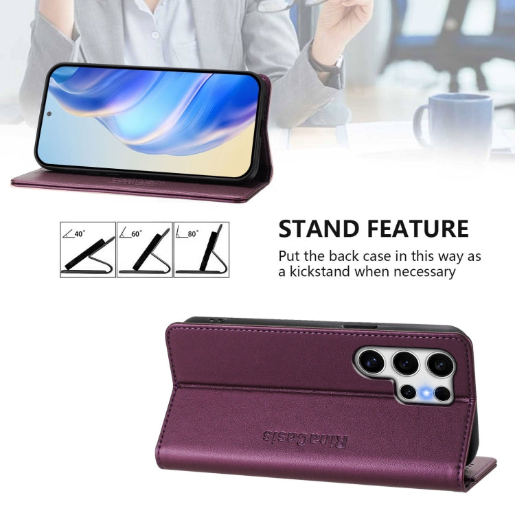 For Samsung Galaxy S25 Ultra 5G RC01 Dual-Folded Magnetic Suction RFID Leather Phone Case(Violet)