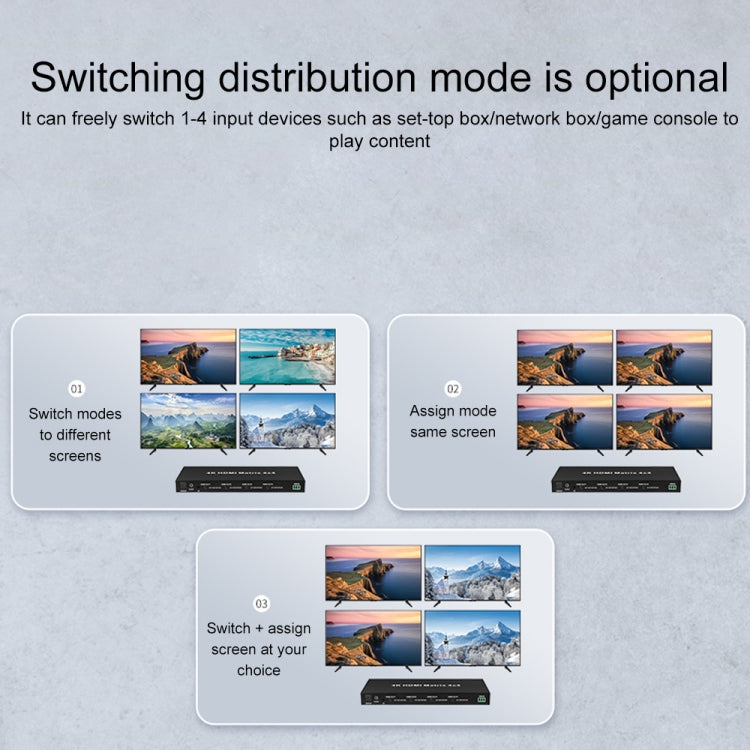 Measy MT4344 4K 30Hz 4 In 4 Out HDMI Matrix Switch Support Seamless Switching, UK Plug(Black)