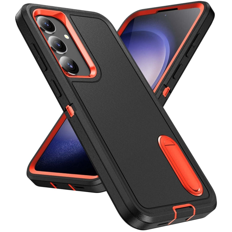 For Samsung Galaxy S24 / S25 5G Rugged PC Hybrid Silicone Phone Case with Holder(Black+Orange) - Galaxy S25 5G Cases by PMC Jewellery | Online Shopping South Africa | PMC Jewellery | Buy Now Pay Later Mobicred