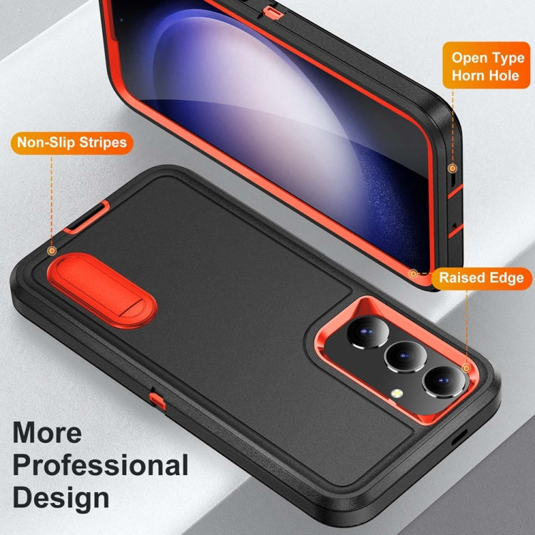 For Samsung Galaxy S24 / S25 5G Rugged PC Hybrid Silicone Phone Case with Holder(Black+Orange) - Galaxy S25 5G Cases by PMC Jewellery | Online Shopping South Africa | PMC Jewellery | Buy Now Pay Later Mobicred