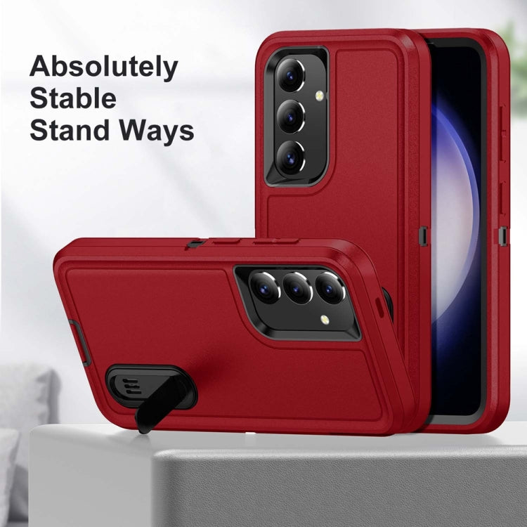 For Samsung Galaxy S24 / S25 5G Rugged PC Hybrid Silicone Phone Case with Holder(Red+Black) - Galaxy S25 5G Cases by PMC Jewellery | Online Shopping South Africa | PMC Jewellery | Buy Now Pay Later Mobicred