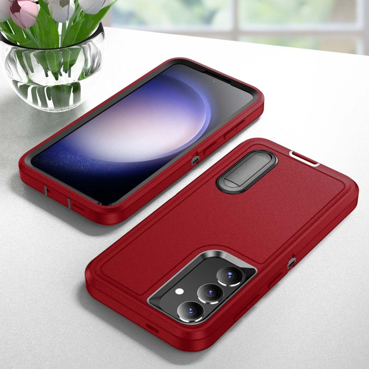 For Samsung Galaxy S24 / S25 5G Rugged PC Hybrid Silicone Phone Case with Holder(Red+Black) - Galaxy S25 5G Cases by PMC Jewellery | Online Shopping South Africa | PMC Jewellery | Buy Now Pay Later Mobicred