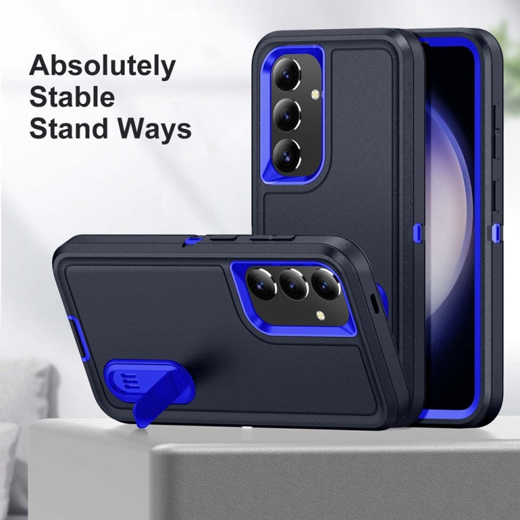 For Samsung Galaxy S24 / S25 5G Rugged PC Hybrid Silicone Phone Case with Holder(Dark Blue+Royal Blue) - Galaxy S25 5G Cases by PMC Jewellery | Online Shopping South Africa | PMC Jewellery | Buy Now Pay Later Mobicred