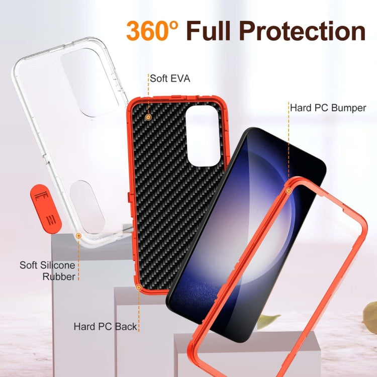 For Samsung Galaxy S24 / S25 5G Rugged PC Hybrid Silicone Phone Case with Holder(Transparent+Orange) - Galaxy S25 5G Cases by PMC Jewellery | Online Shopping South Africa | PMC Jewellery | Buy Now Pay Later Mobicred
