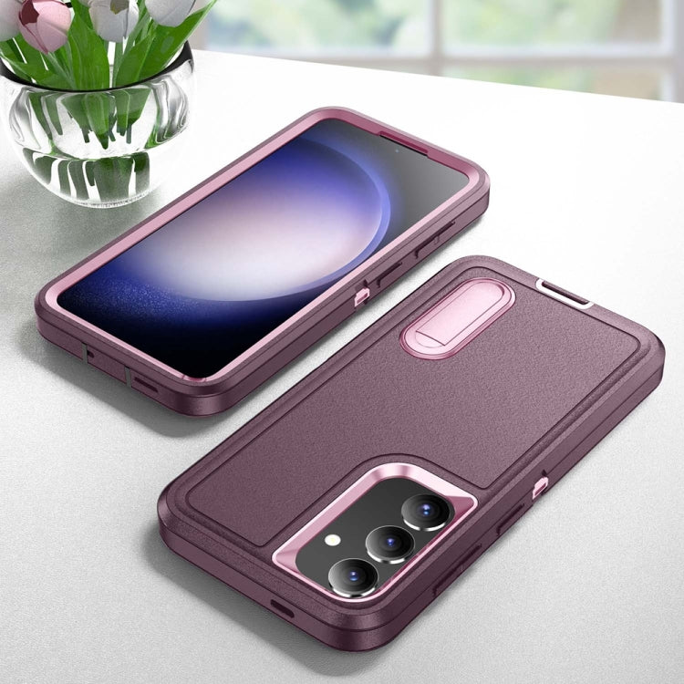 For Samsung Galaxy S24 / S25 5G Rugged PC Hybrid Silicone Phone Case with Holder(Purple+Pink) - Galaxy S25 5G Cases by PMC Jewellery | Online Shopping South Africa | PMC Jewellery | Buy Now Pay Later Mobicred