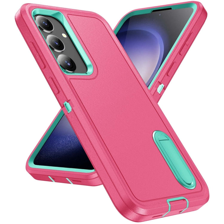 For Samsung Galaxy S24+ / S25+ 5G Rugged PC Hybrid Silicone Phone Case with Holder(Rose Red+Light Green) - Galaxy S25+ 5G Cases by PMC Jewellery | Online Shopping South Africa | PMC Jewellery | Buy Now Pay Later Mobicred