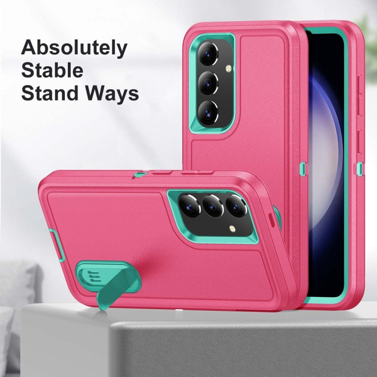 For Samsung Galaxy S24+ / S25+ 5G Rugged PC Hybrid Silicone Phone Case with Holder(Rose Red+Light Green) - Galaxy S25+ 5G Cases by PMC Jewellery | Online Shopping South Africa | PMC Jewellery | Buy Now Pay Later Mobicred