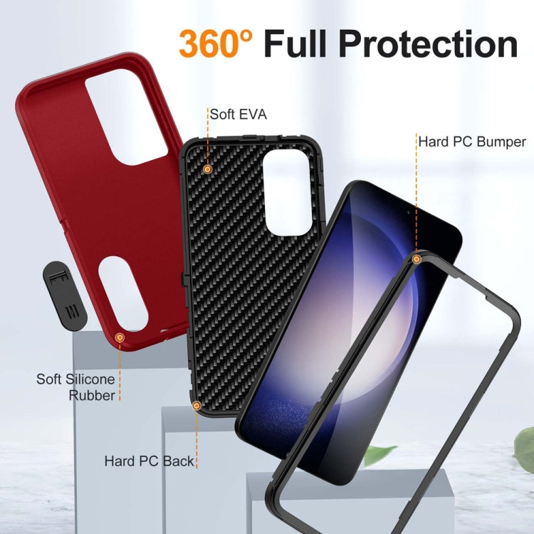 For Samsung Galaxy S24+ / S25+ 5G Rugged PC Hybrid Silicone Phone Case with Holder(Red+Black)