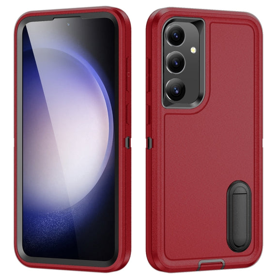 For Samsung Galaxy S24+ / S25+ 5G Rugged PC Hybrid Silicone Phone Case with Holder(Red+Black)