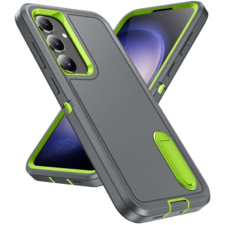 For Samsung Galaxy S24+ / S25+ 5G Rugged PC Hybrid Silicone Phone Case with Holder(Grey+Fresh Green) - Galaxy S25+ 5G Cases by PMC Jewellery | Online Shopping South Africa | PMC Jewellery | Buy Now Pay Later Mobicred
