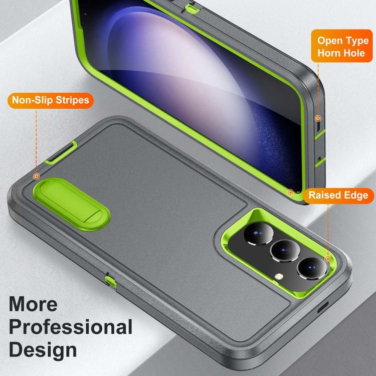 For Samsung Galaxy S24+ / S25+ 5G Rugged PC Hybrid Silicone Phone Case with Holder(Grey+Fresh Green) - Galaxy S25+ 5G Cases by PMC Jewellery | Online Shopping South Africa | PMC Jewellery | Buy Now Pay Later Mobicred