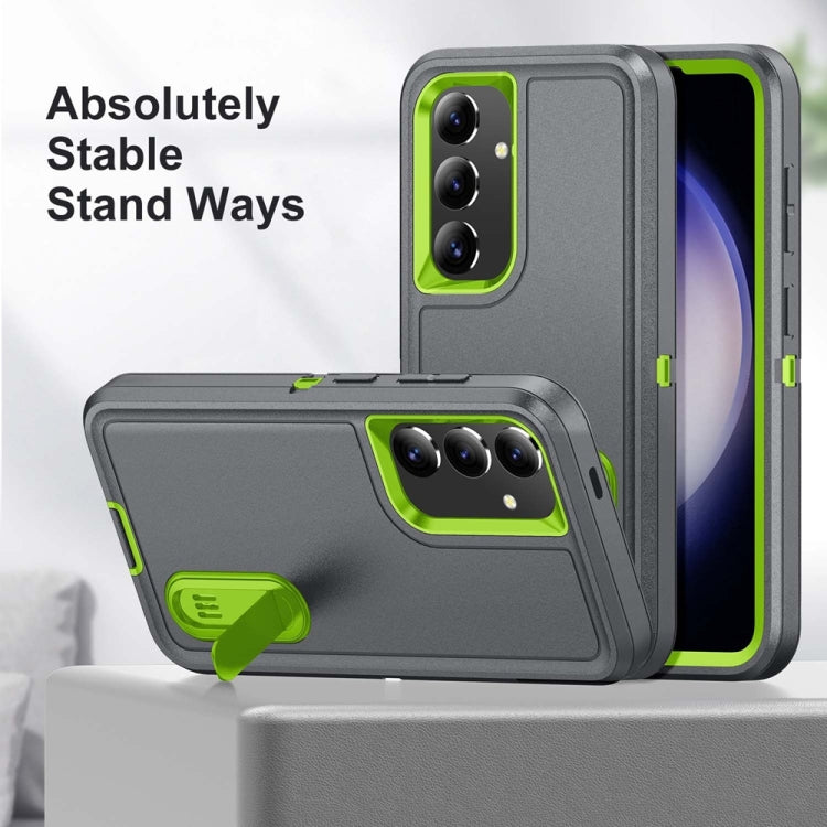 For Samsung Galaxy S24+ / S25+ 5G Rugged PC Hybrid Silicone Phone Case with Holder(Grey+Fresh Green) - Galaxy S25+ 5G Cases by PMC Jewellery | Online Shopping South Africa | PMC Jewellery | Buy Now Pay Later Mobicred