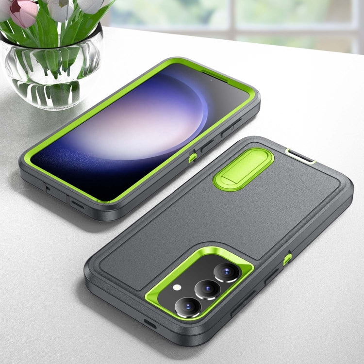 For Samsung Galaxy S24+ / S25+ 5G Rugged PC Hybrid Silicone Phone Case with Holder(Grey+Fresh Green) - Galaxy S25+ 5G Cases by PMC Jewellery | Online Shopping South Africa | PMC Jewellery | Buy Now Pay Later Mobicred