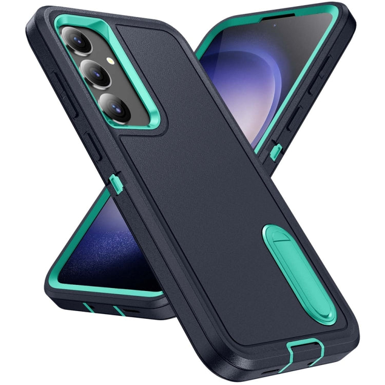 For Samsung Galaxy S24+ / S25+ 5G Rugged PC Hybrid Silicone Phone Case with Holder(Dark Blue+Light Green) - Galaxy S25+ 5G Cases by PMC Jewellery | Online Shopping South Africa | PMC Jewellery | Buy Now Pay Later Mobicred