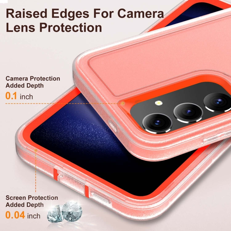For Samsung Galaxy S24+ / S25+ 5G Rugged PC Hybrid Silicone Phone Case with Holder(Transparent+Orange) - Galaxy S25+ 5G Cases by PMC Jewellery | Online Shopping South Africa | PMC Jewellery | Buy Now Pay Later Mobicred