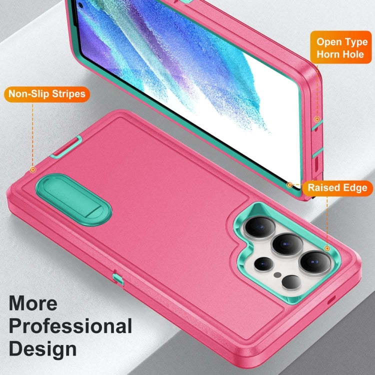 For Samsung Galaxy S25 Ultra 5G Rugged PC Hybrid Silicone Phone Case with Holder(Rose Red+Light Green) - Galaxy S25 Ultra 5G Cases by PMC Jewellery | Online Shopping South Africa | PMC Jewellery | Buy Now Pay Later Mobicred