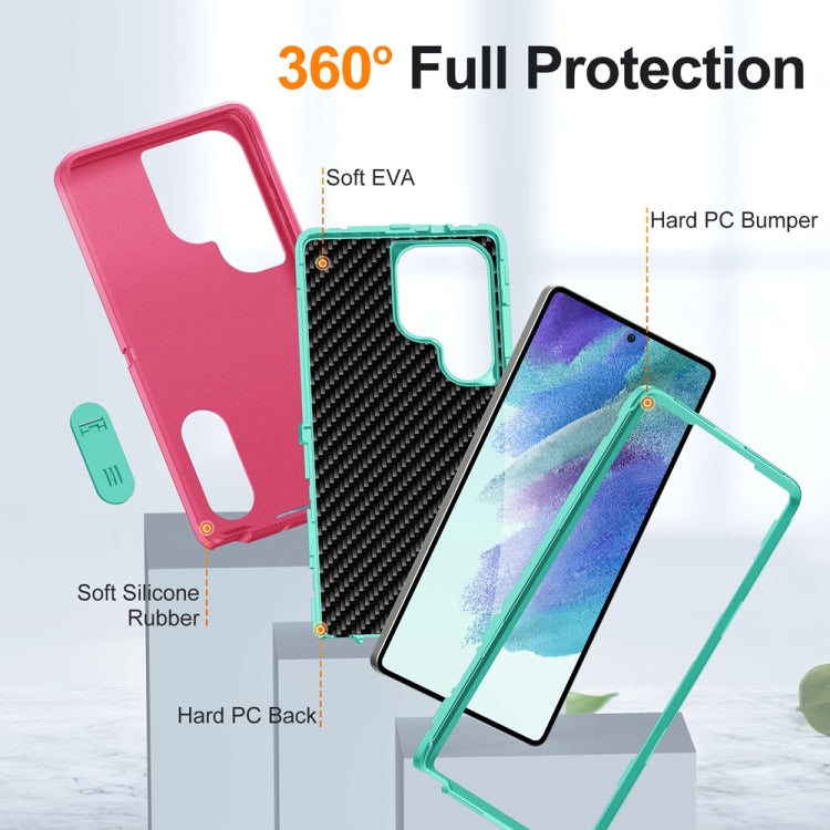 For Samsung Galaxy S25 Ultra 5G Rugged PC Hybrid Silicone Phone Case with Holder(Rose Red+Light Green) - Galaxy S25 Ultra 5G Cases by PMC Jewellery | Online Shopping South Africa | PMC Jewellery | Buy Now Pay Later Mobicred