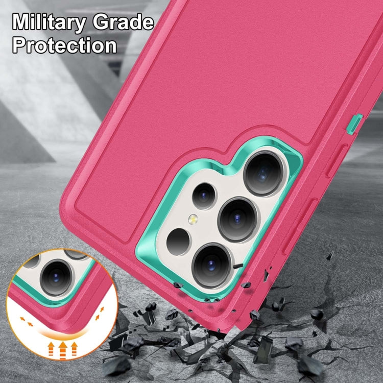 For Samsung Galaxy S25 Ultra 5G Rugged PC Hybrid Silicone Phone Case with Holder(Rose Red+Light Green) - Galaxy S25 Ultra 5G Cases by PMC Jewellery | Online Shopping South Africa | PMC Jewellery | Buy Now Pay Later Mobicred