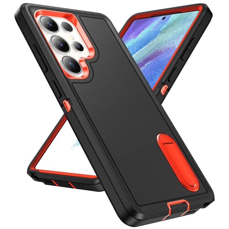 For Samsung Galaxy S25 Ultra 5G Rugged PC Hybrid Silicone Phone Case with Holder(Black+Orange) - Galaxy S25 Ultra 5G Cases by PMC Jewellery | Online Shopping South Africa | PMC Jewellery | Buy Now Pay Later Mobicred