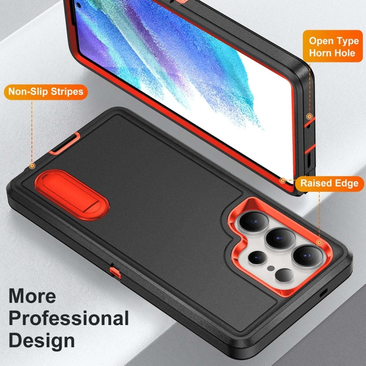 For Samsung Galaxy S25 Ultra 5G Rugged PC Hybrid Silicone Phone Case with Holder(Black+Orange) - Galaxy S25 Ultra 5G Cases by PMC Jewellery | Online Shopping South Africa | PMC Jewellery | Buy Now Pay Later Mobicred