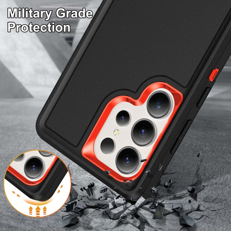 For Samsung Galaxy S25 Ultra 5G Rugged PC Hybrid Silicone Phone Case with Holder(Black+Orange) - Galaxy S25 Ultra 5G Cases by PMC Jewellery | Online Shopping South Africa | PMC Jewellery | Buy Now Pay Later Mobicred