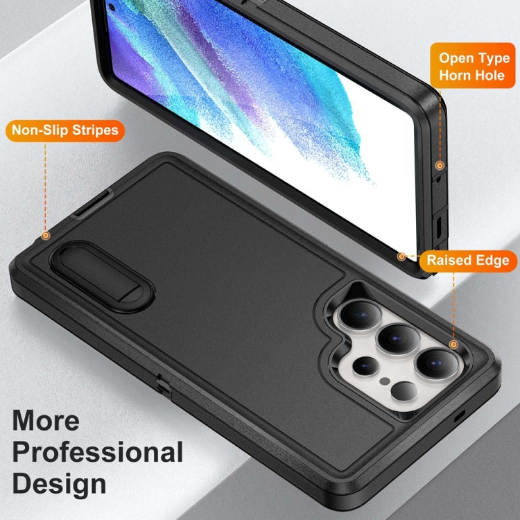 For Samsung Galaxy S25 Ultra 5G Rugged PC Hybrid Silicone Phone Case with Holder(Black)