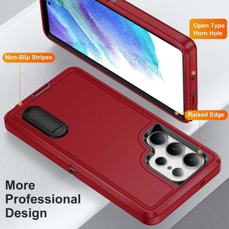 For Samsung Galaxy S25 Ultra 5G Rugged PC Hybrid Silicone Phone Case with Holder(Red+Black) - Galaxy S25 Ultra 5G Cases by PMC Jewellery | Online Shopping South Africa | PMC Jewellery | Buy Now Pay Later Mobicred