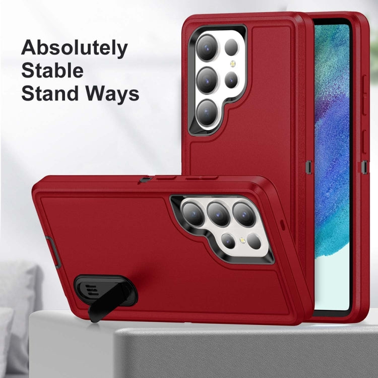 For Samsung Galaxy S25 Ultra 5G Rugged PC Hybrid Silicone Phone Case with Holder(Red+Black) - Galaxy S25 Ultra 5G Cases by PMC Jewellery | Online Shopping South Africa | PMC Jewellery | Buy Now Pay Later Mobicred