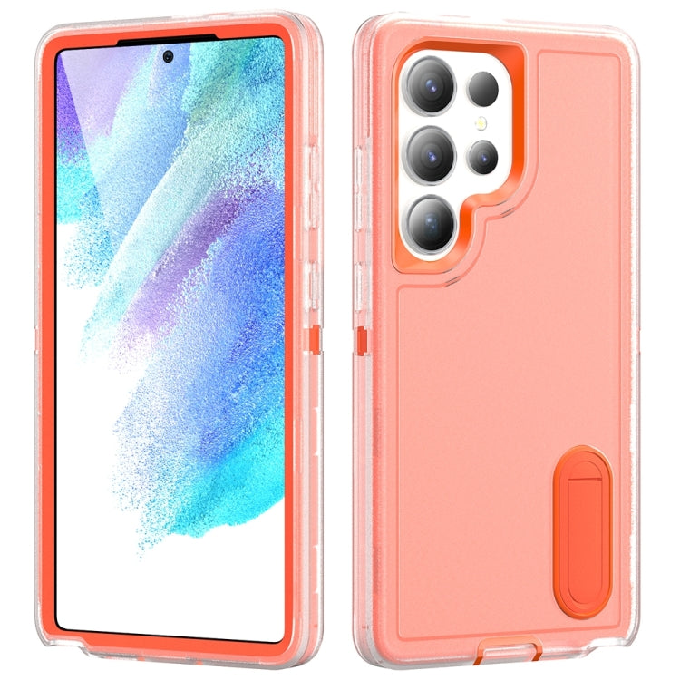 For Samsung Galaxy S25 Ultra 5G Rugged PC Hybrid Silicone Phone Case with Holder(Transparent+Orange) - free shipping - PMC Jewellery - Order now!
