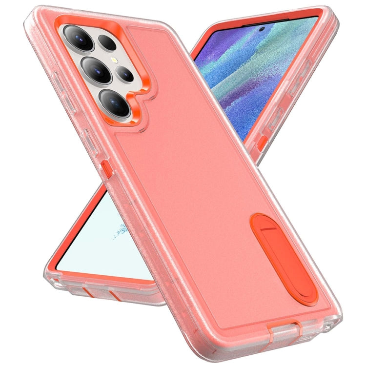 For Samsung Galaxy S25 Ultra 5G Rugged PC Hybrid Silicone Phone Case with Holder(Transparent+Orange) - free shipping - PMC Jewellery - Order now!