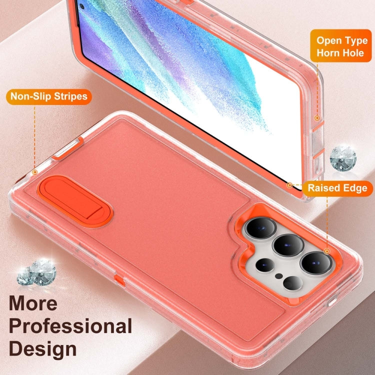 For Samsung Galaxy S25 Ultra 5G Rugged PC Hybrid Silicone Phone Case with Holder(Transparent+Orange) - free shipping - PMC Jewellery - Order now!