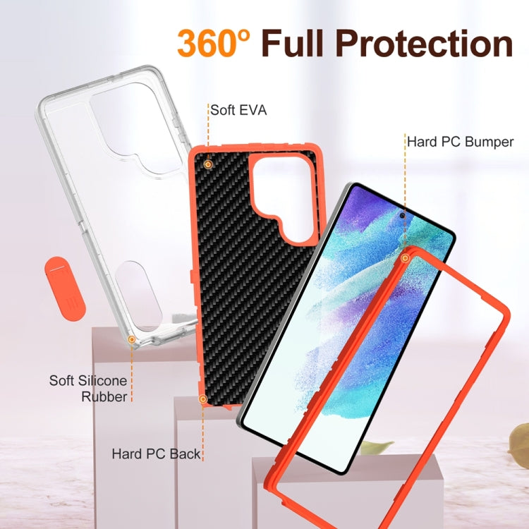 For Samsung Galaxy S25 Ultra 5G Rugged PC Hybrid Silicone Phone Case with Holder(Transparent+Orange) - free shipping - PMC Jewellery - Order now!