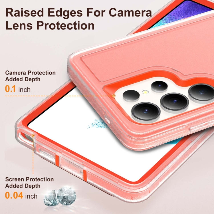For Samsung Galaxy S25 Ultra 5G Rugged PC Hybrid Silicone Phone Case with Holder(Transparent+Orange) - free shipping - PMC Jewellery - Order now!