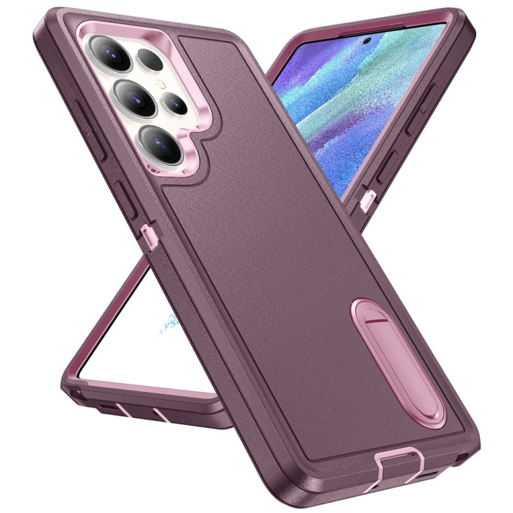 For Samsung Galaxy S25 Ultra 5G Rugged PC Hybrid Silicone Phone Case with Holder(Purple+Pink) - Galaxy S25 Ultra 5G Cases by PMC Jewellery | Online Shopping South Africa | PMC Jewellery | Buy Now Pay Later Mobicred