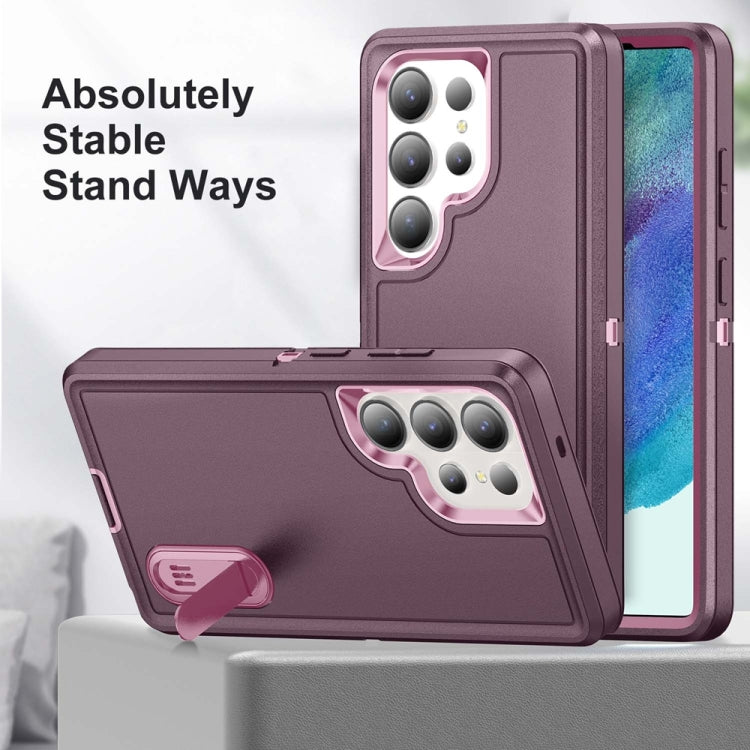 For Samsung Galaxy S25 Ultra 5G Rugged PC Hybrid Silicone Phone Case with Holder(Purple+Pink) - Galaxy S25 Ultra 5G Cases by PMC Jewellery | Online Shopping South Africa | PMC Jewellery | Buy Now Pay Later Mobicred