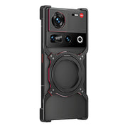 For ZTE nubia Z70 Ultra Mechanical Arm Borderless MagSafe Holder Metal Phone Case(Black Red)
