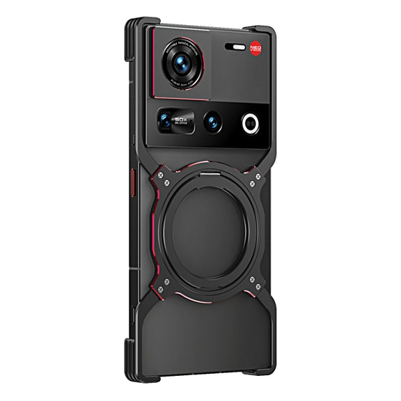 For ZTE nubia Z70 Ultra Mechanical Arm Borderless MagSafe Holder Metal Phone Case(Black Red)