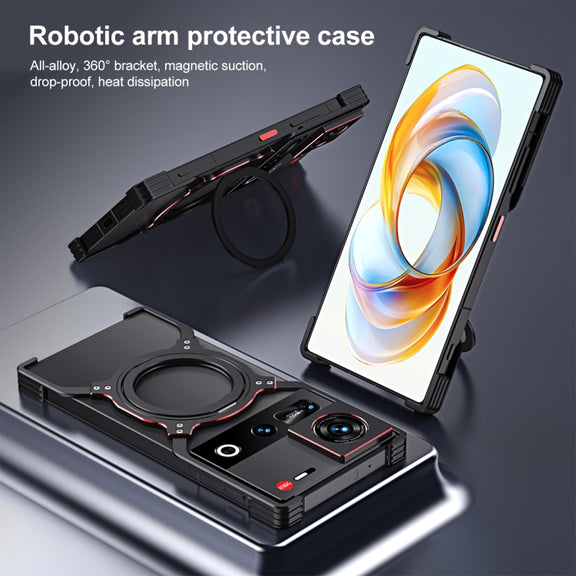 For ZTE nubia Z70 Ultra Mechanical Arm Borderless MagSafe Holder Metal Phone Case(Black Blue)
