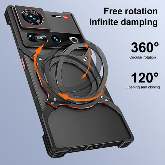 For ZTE nubia Z70 Ultra Mechanical Arm Borderless MagSafe Holder Metal Phone Case(Black Blue)