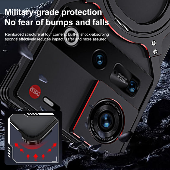 For ZTE nubia Z70 Ultra Mechanical Arm Borderless MagSafe Holder Metal Phone Case(Black Blue)