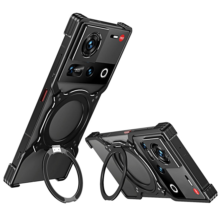 For ZTE nubia Z70 Ultra Mechanical Arm Borderless MagSafe Holder Metal Phone Case(Black Silver) - free shipping - PMC TechLife - Order now!